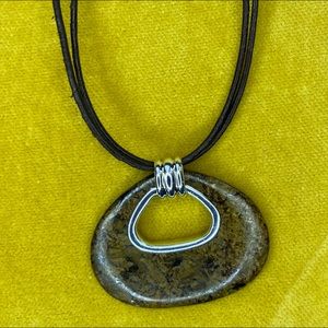Silpada Leather Necklace with Bronzite Pendant.